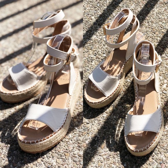 NEW Off White Ivory Ankle Wrap Lace Up Buckle Platform Espadrille Sandals Shoes - Picture 15 of 15